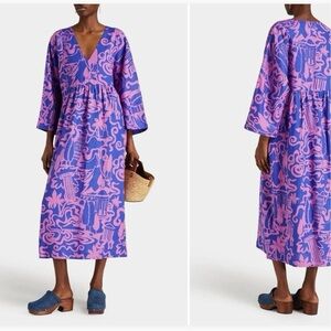 Mara Hoffman Aviva‎ Dyed Hemp Relaxed Deep V Midi Dress Size M